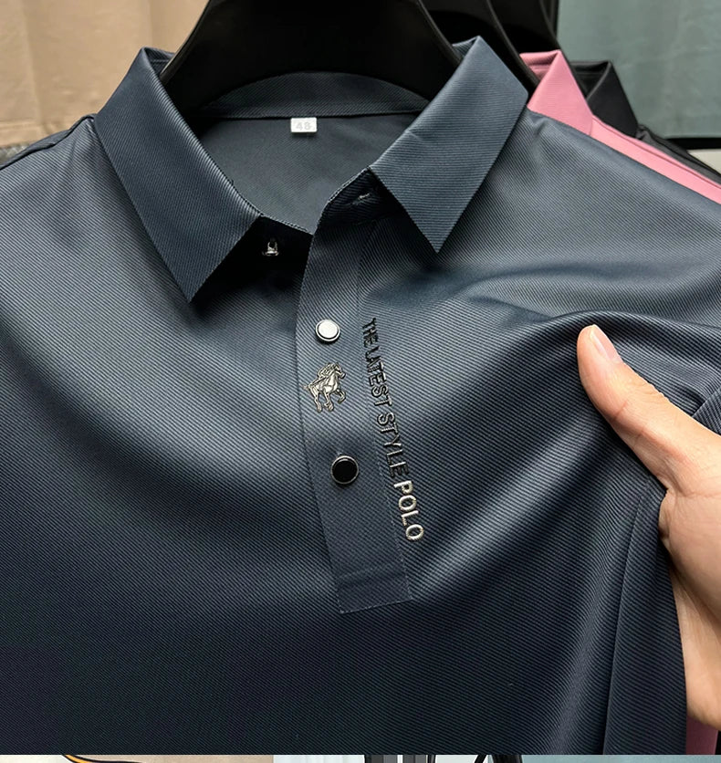 Ice Silk Embroidered Polo Shirt 2023 New Autumn/summer Polo Neck