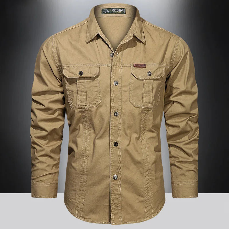 Cargo Shirt Men Long Sleeve Casual Cotton Shirts High Quality Camisa Militar