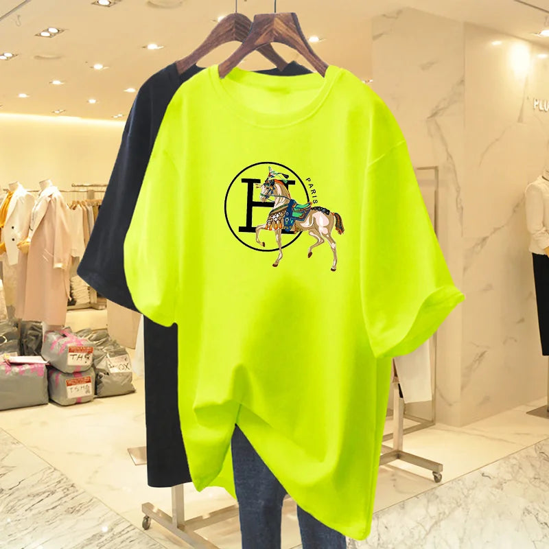 Women Clothing Animal Letter Printed Chic Loose T-shirt Summer Short Sleeve