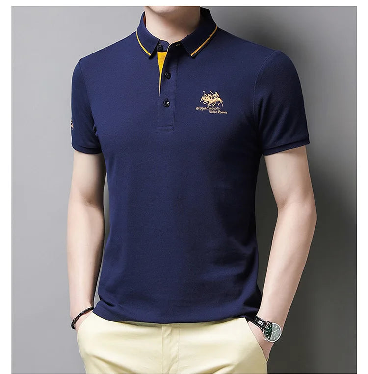 2024 Summer New Men's Embroidered Polo Collar 100% Cotton Short