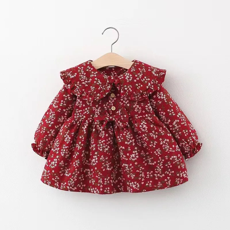 Newborn Baby Girls Dress Toddler Clothes Long Sleeve Floral Bow Dresses