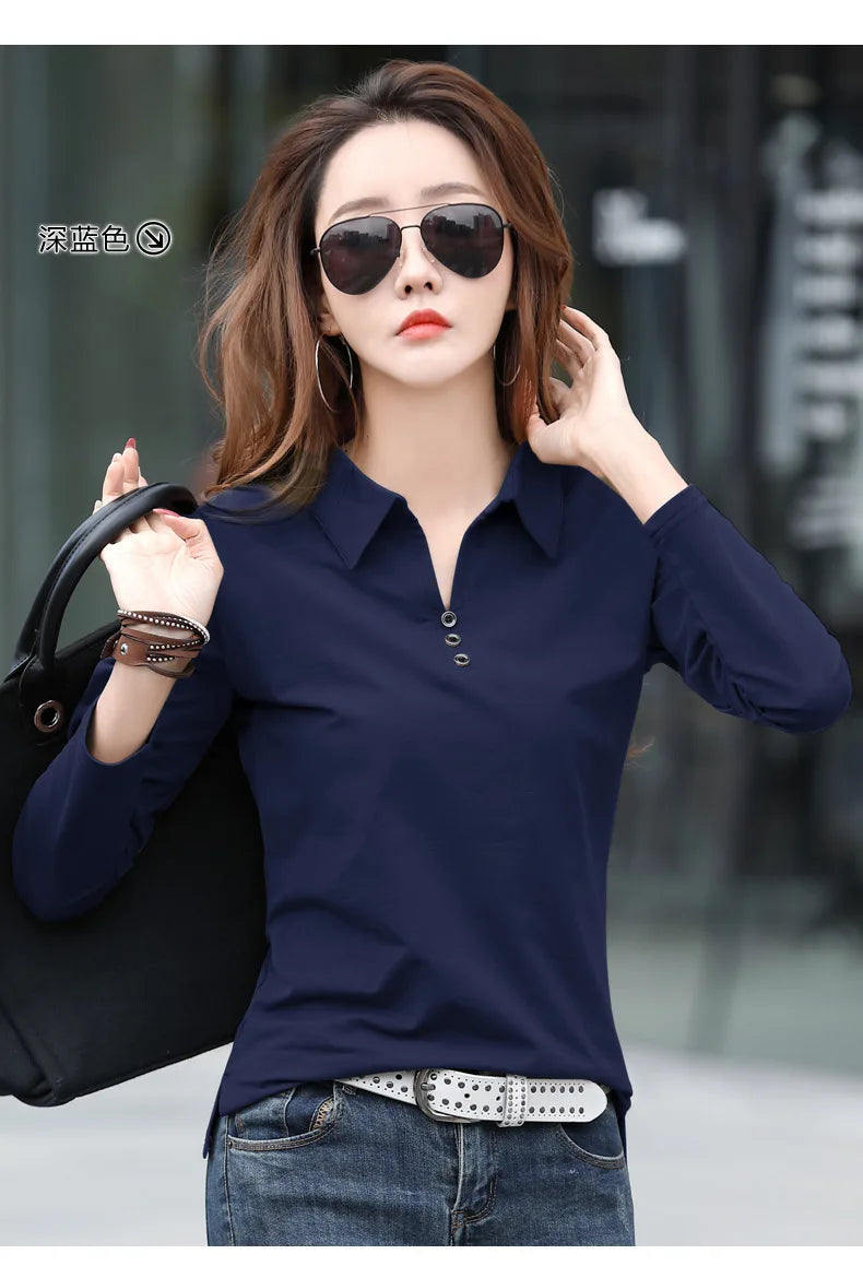 Spring and Autumn Long Sleeve Women's T-shirt Polo Bottom Shirt