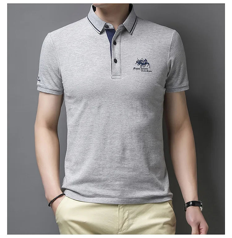 2024 Summer New Men's Embroidered Polo Collar 100% Cotton Short