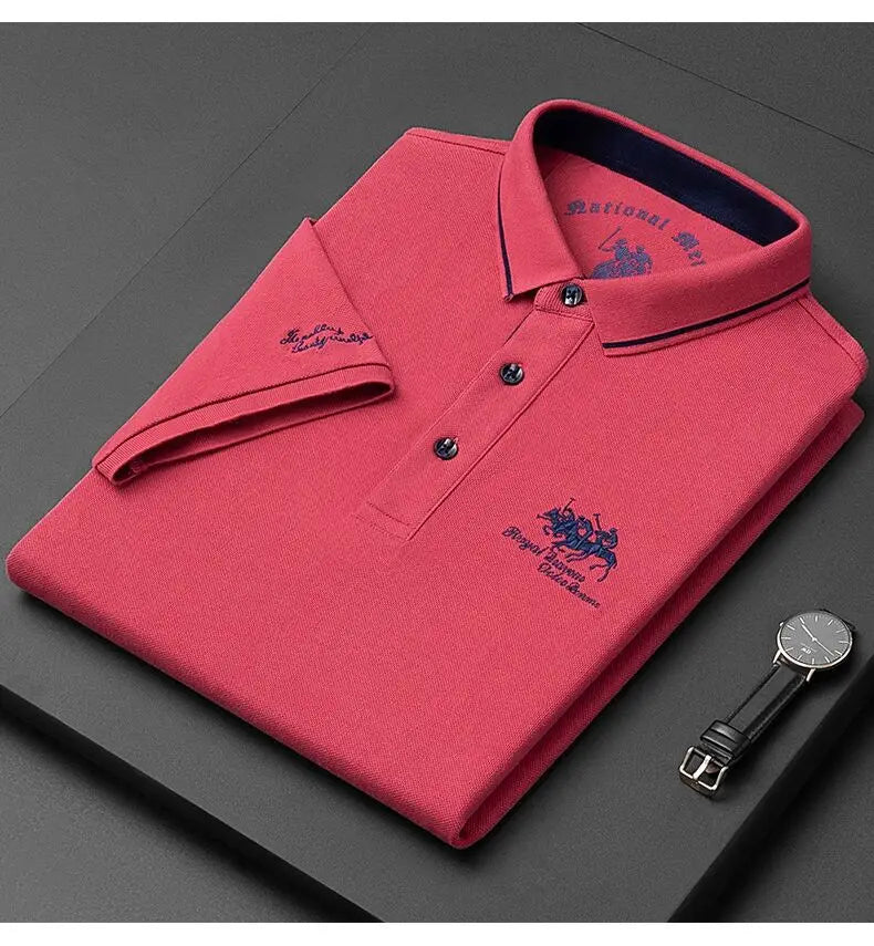 2024 Summer New Men's Embroidered Polo Collar 100% Cotton Short