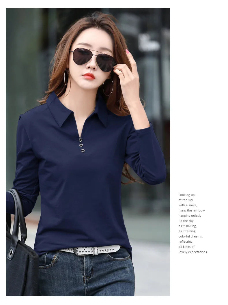 Spring and Autumn Long Sleeve Women's T-shirt Polo Bottom Shirt