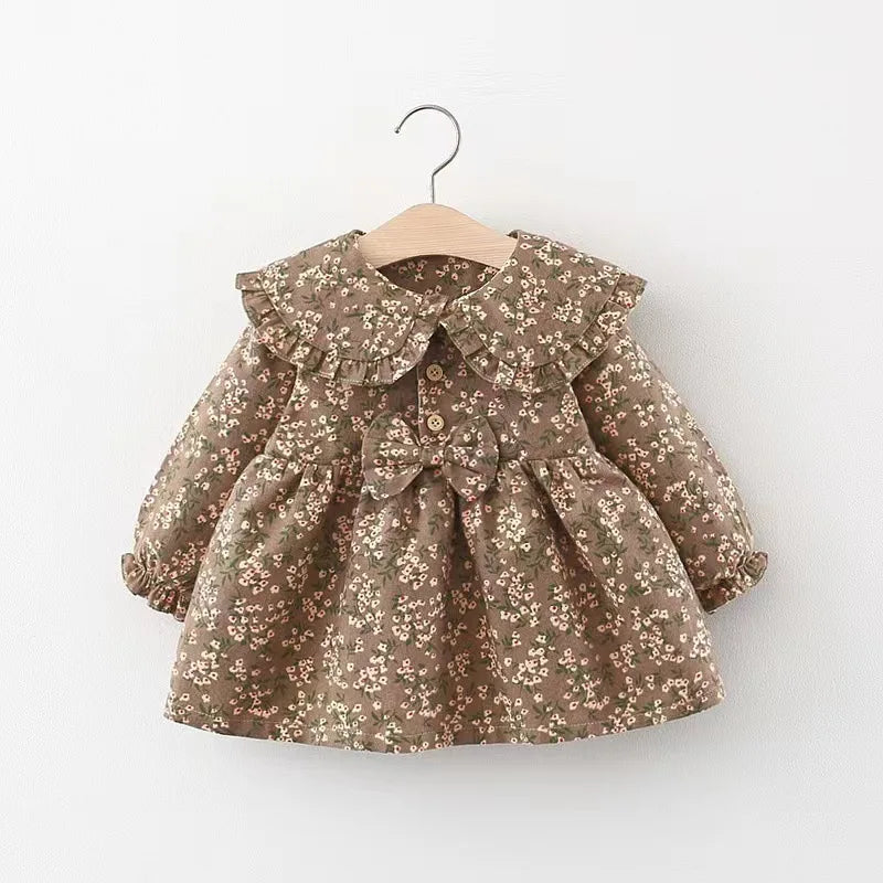 Newborn Baby Girls Dress Toddler Clothes Long Sleeve Floral Bow Dresses