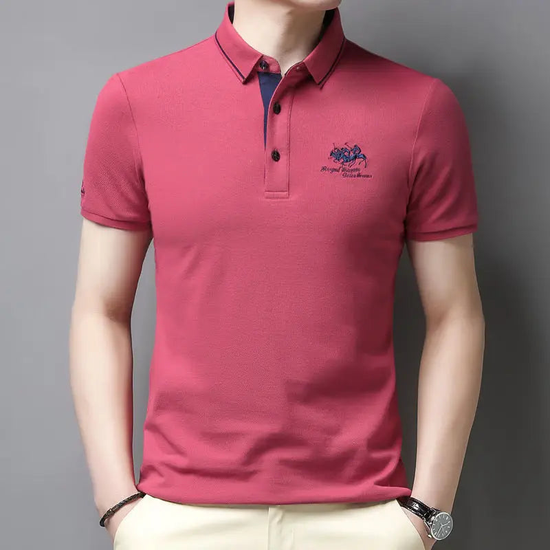 2024 Summer New Men's Embroidered Polo Collar 100% Cotton Short