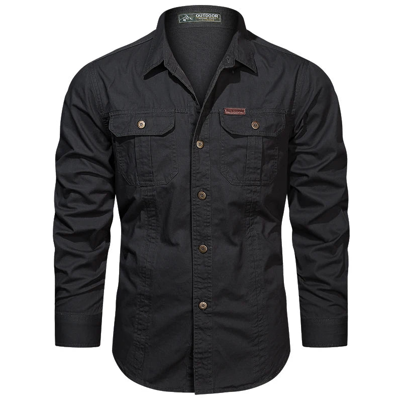 Cargo Shirt Men Long Sleeve Casual Cotton Shirts High Quality Camisa Militar