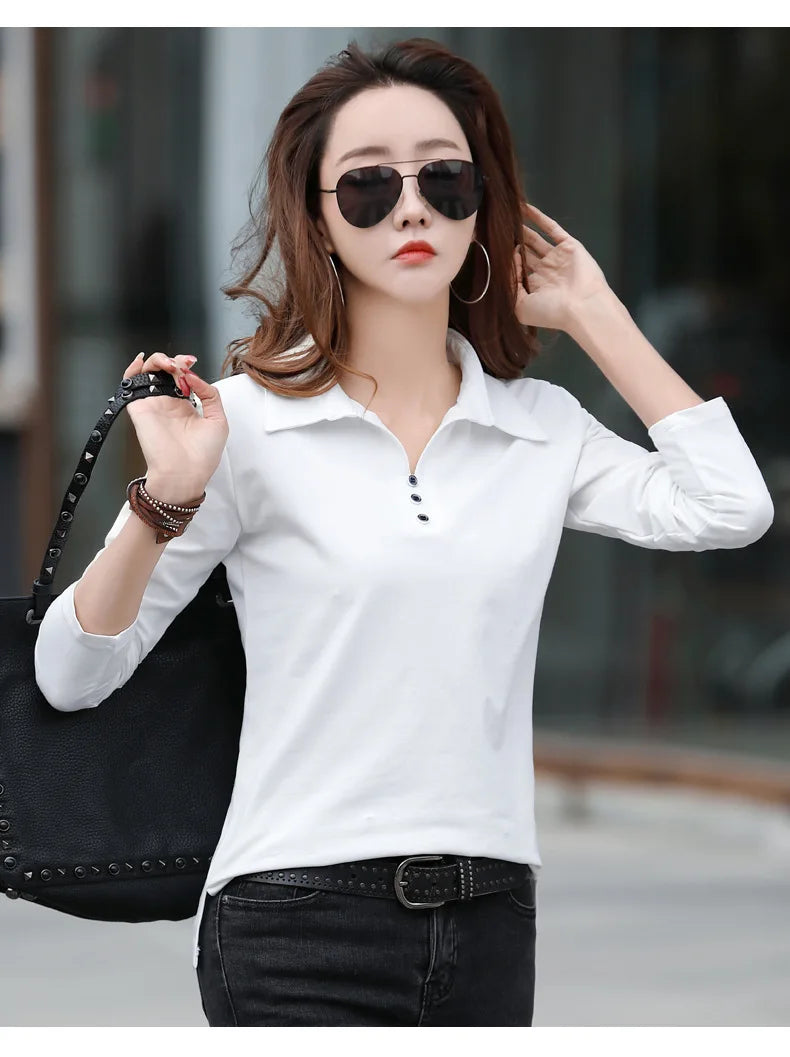 Spring and Autumn Long Sleeve Women's T-shirt Polo Bottom Shirt