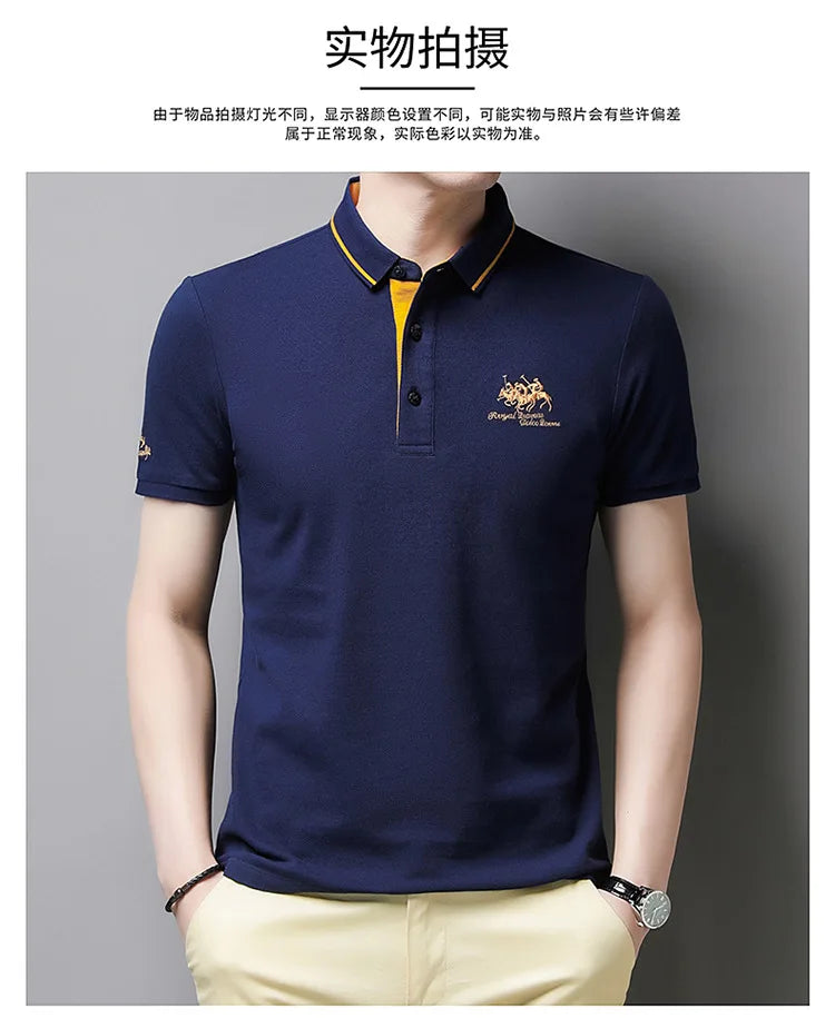 2024 Summer New Men's Embroidered Polo Collar 100% Cotton Short