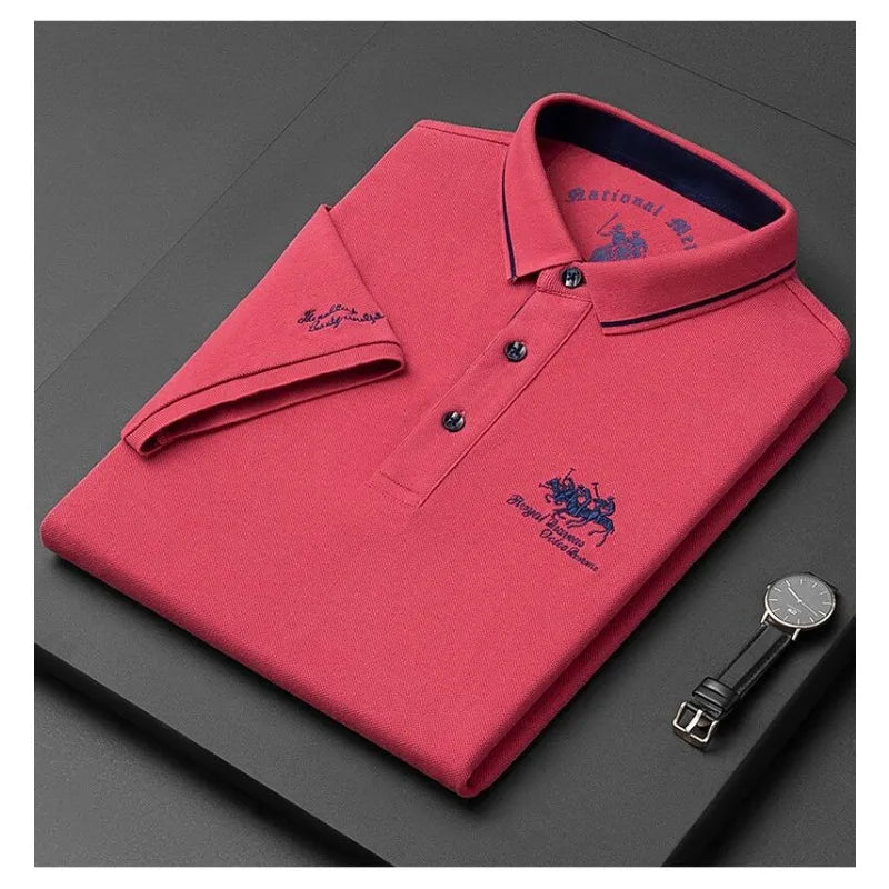 2024 Summer New Men's Embroidered Polo Collar 100% Cotton Short