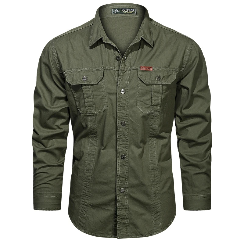 Cargo Shirt Men Long Sleeve Casual Cotton Shirts High Quality Camisa Militar