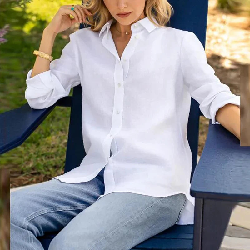 Elegant Women Long Sleeve Button Up White Shirt Woman Long Sleeve