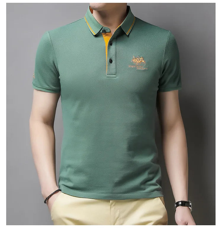 2024 Summer New Men's Embroidered Polo Collar 100% Cotton Short