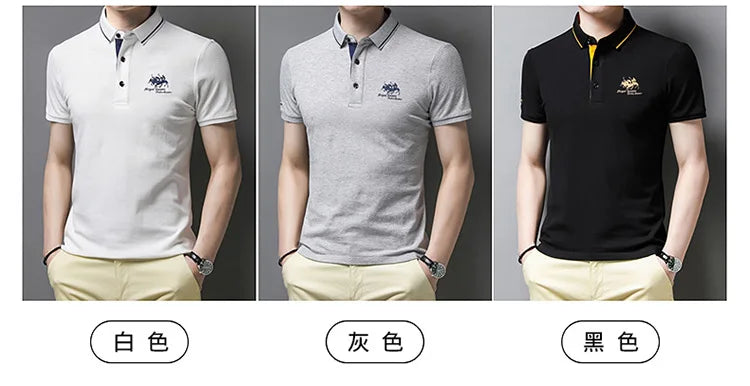 2024 Summer New Men's Embroidered Polo Collar 100% Cotton Short