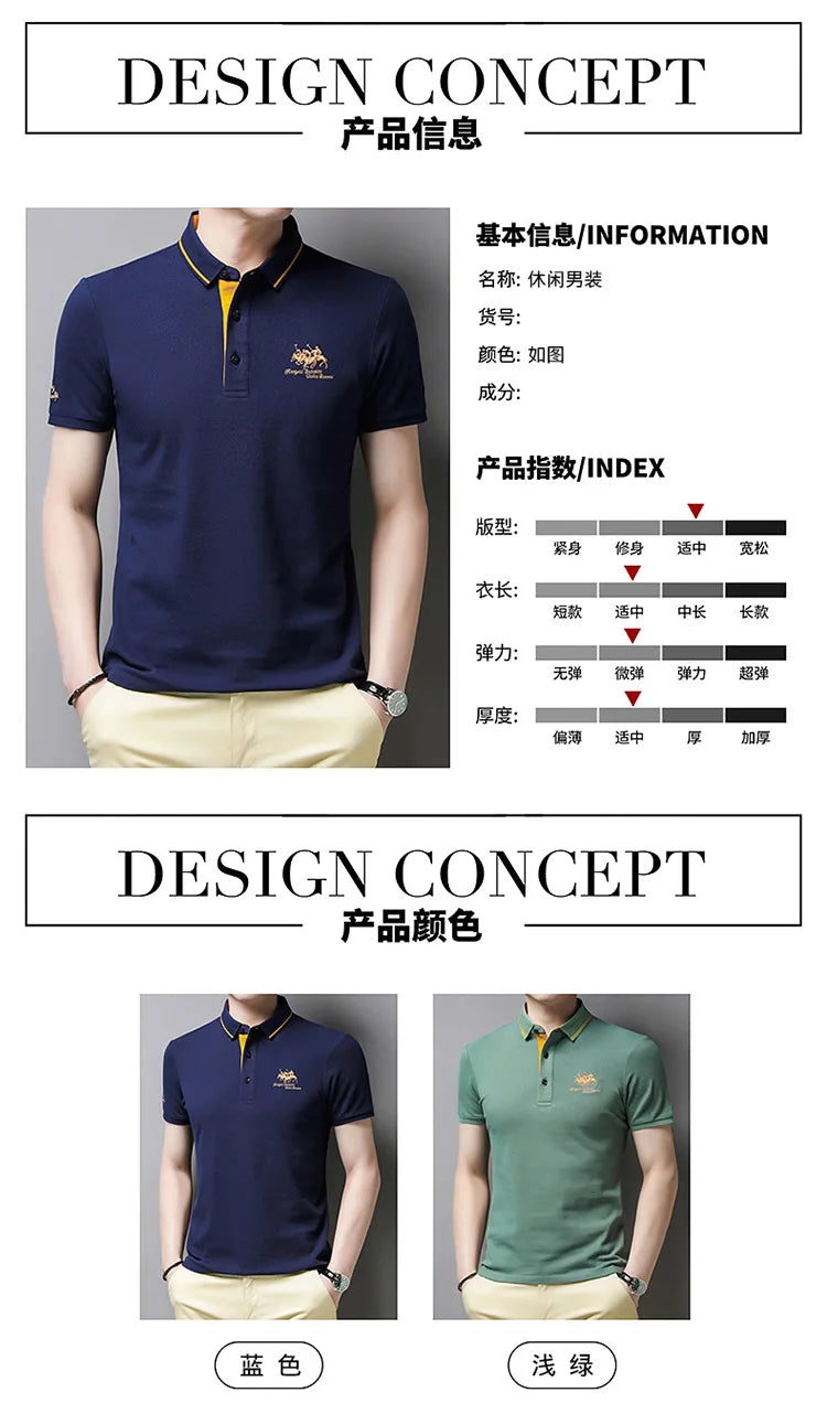 2024 Summer New Men's Embroidered Polo Collar 100% Cotton Short